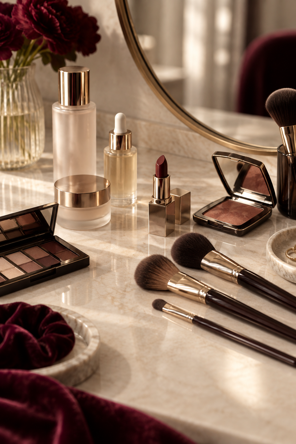 A pristine selection of professional makeup and skincare products