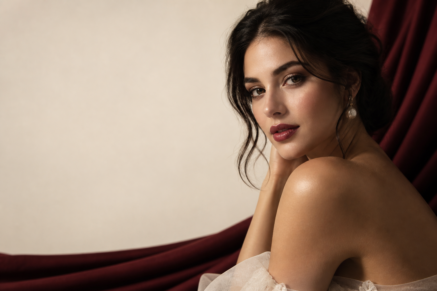 Elegant bridal-inspired beauty look with luminous makeup